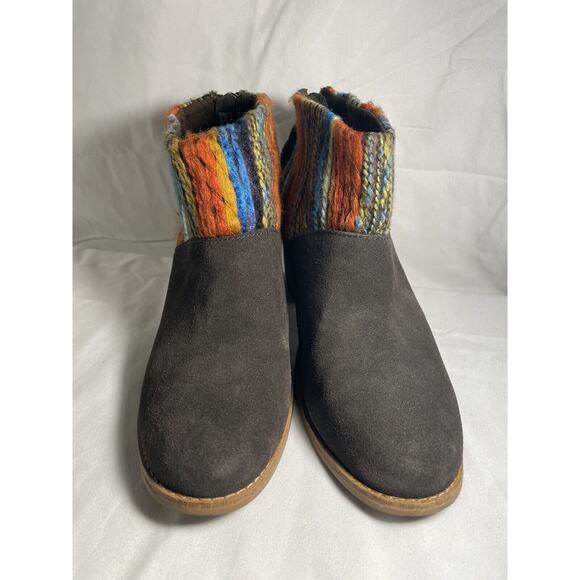 Toms Leila Chocolate Suede & Multicolor Yarn Bootie Mixed Textile Bootie Sz 7.5 - Picture 1 of 9